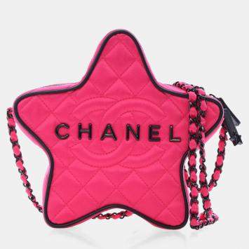Pre Owned Chanel Pink Satin Walk Of Fame Star Crossbody Bag