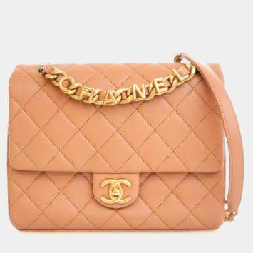 Pre Owned Chanel Lambskin Chaine Lettre Square Flap Bag
