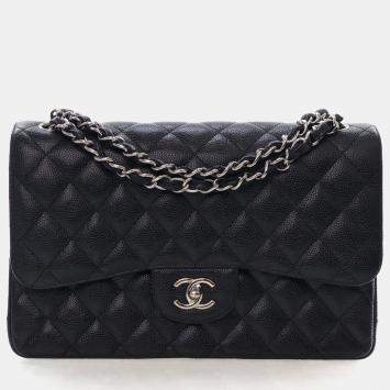Pre Owned Chanel Jumbo Caviar Classic Double Flap Bag