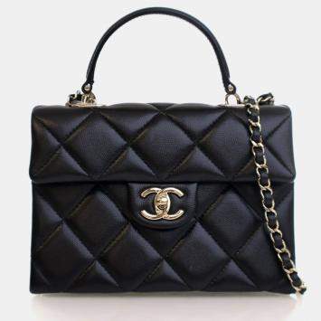 Pre Owned Chanel Mini Black Caviar Retro Twist Top Handle Bag