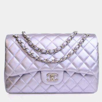 Pre Owned Chanel Jumbo Purple Lambskin Classic Double Flap Bag