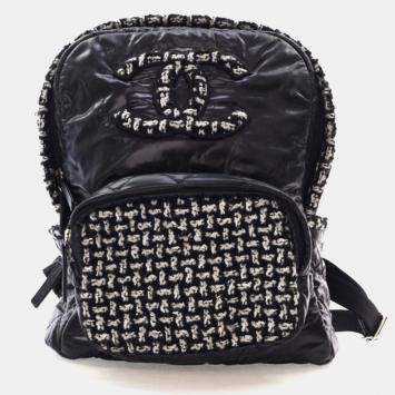 Pre Owned Chanel Black Nylon Tweed Backpack