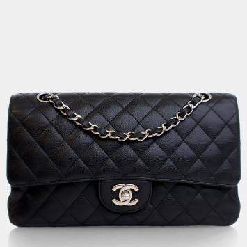 Pre Owned Chanel Medium Black Caviar Classic Double Flap Bag