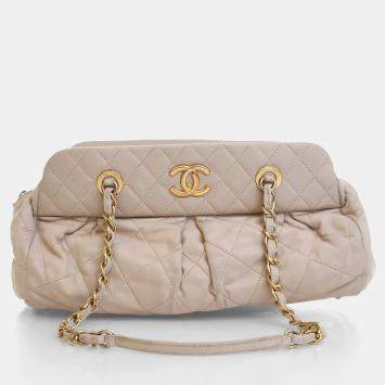 Pre Owned Chanel Beige Calfskin Chic Quilt Bowling Bag