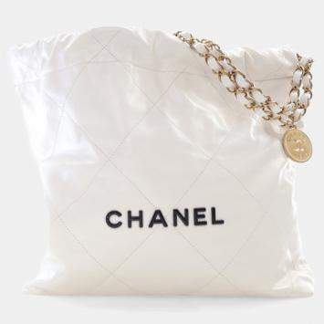 Pre Owned Chanel Small White Goatskin 22 Hobo