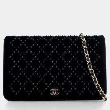 Pre Owned Chanel Velvet Embellished Wallet On Chain (WOC)