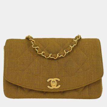 Pre Owned Chanel Brown Linen Small Diana Shoulder Bag