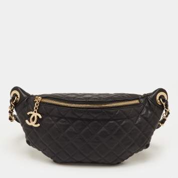 مملوكة مسبقًا Chanel Me Up Black Quilted Caviar Leather Waistbelt Bag