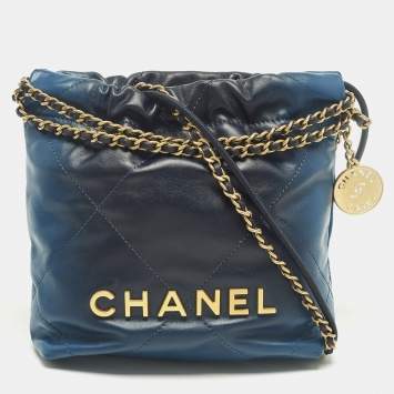 Pre Owned Chanel 22 Mini Ombre Blue Quilted Leather Chain Bag