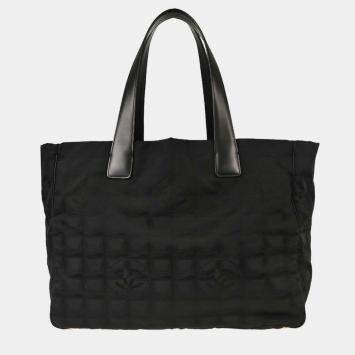 Pre Owned حقيبة يد شانيل خط السفر جاكار نايلون أسود