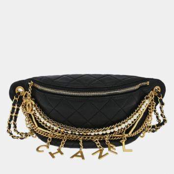 مملوكة مسبقًا Chanel Black Calfskin All About Chains Bum Bag