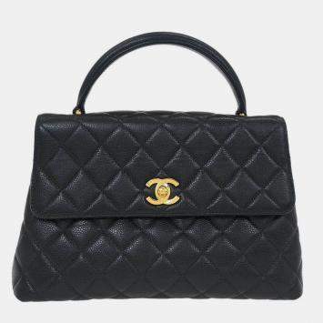 Pre Owned Chanel Black Calfskin Top Handle Handbag