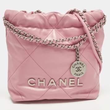 Pre Owned Chanel 22 Mini Pink Quilted Leather Chain Bag