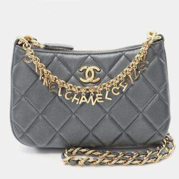 Pre Owned Chanel Matelasse Coco Mark Shoulder Bag Leather Gray