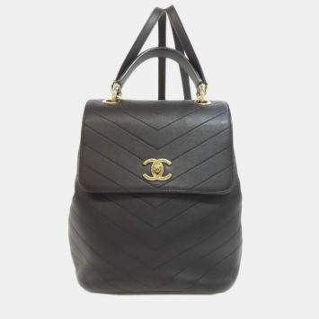 Pre Owned Chanel V-Stitch Coco Mark Backpack/Daypack Calfskin