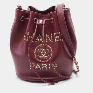 Pre Owned Chanel Deauville Shoulder Bag Caviar Skin (Grained Calf)  Bordeaux