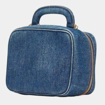 Pre Owned Chanel Coco Mark Vanity Bag Shoulder 2-Way Indigo Blue Denim