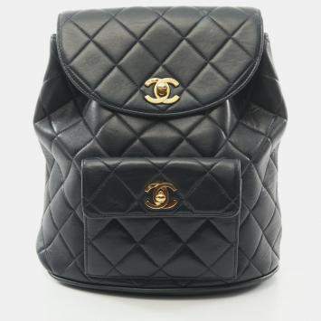 Pre Owned Chanel Matelasse Backpack Lambskin (Sheepskin) Black