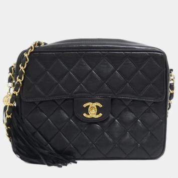 Pre Owned Chanel Black Lambskin Leather Shoulder Bag