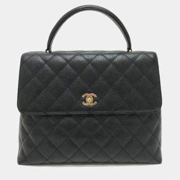 Pre Owned Chanel  Coco Mark Matelasse Handbag In Caviar Leather Black