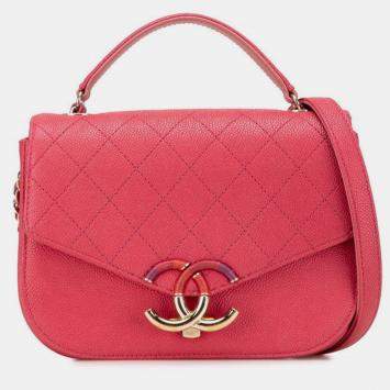 Pre Owned Chanel Matelasse Cc Logo Handbag/Shoulder Bag In Pink Caviar Skin