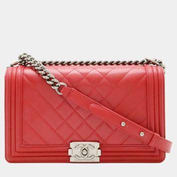 Pre Owned Chanel Boy Chanel Matelasse Coco Mark Chain Shoulder Bag In Fuchsia Pink Lambskin
