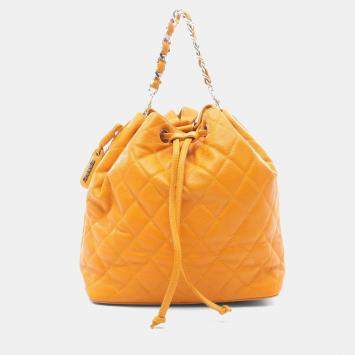 Pre Owned Chanel Matelasse Backpack Bag In Calfskin Leather Orange