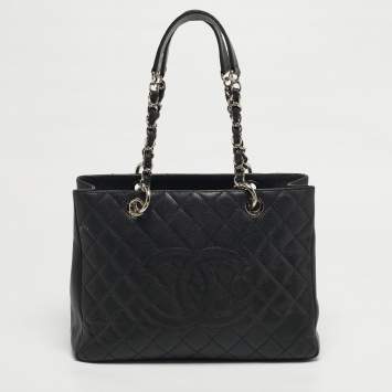 Pre Owned Chanel Grand Shopper Black Quilted Caviar Leather Tote