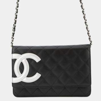 Pre Owned Chanel Chain Wallet Cambon Line Coco Mark Black