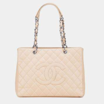 مملوكة مسبقًا Chanel Matelasse Coco Mark Chain Tote Bag In Beige Caviar Leather