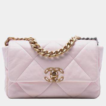 Pre Owned Chanel Pink Medium Lambskin 19 Flap