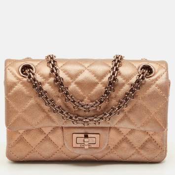 Pre Owned Chanel Reissue 2.55 Classic 224 Rose Gold Quilted Leather Flap Bag