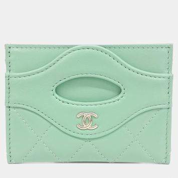 Pre Owned Chanel Green Leather card wallet