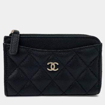 Pre Owned Chanel Black Leather Caviar Card Holder