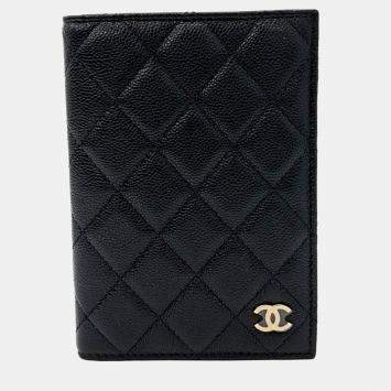 Pre Owned Chanel Black Caviar Passport Wallet