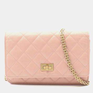 Pre Owned Chanel Classic Pink Leather Wallet On Chain 