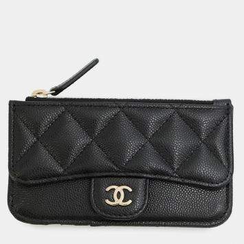 Pre Owned Chanel Matelasse Classic Zip Fragment Black Caviar
