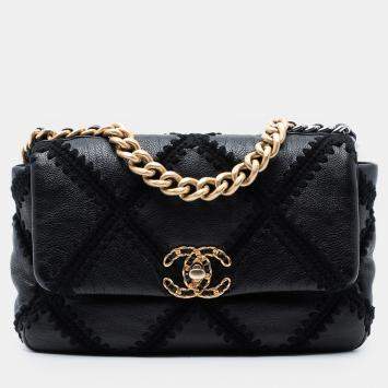 Pre Owned Chanel Black Medium Crochet Calfskin 19 Flap
