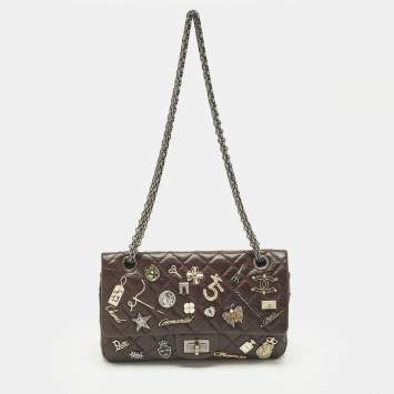 Pre Owned Chanel Lucky Charm Reissue 2.55 Classic 225 Dark Burgundy Aged Quilted Leather Flap Bag