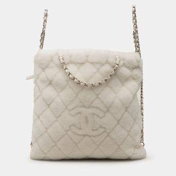 Pre Owned Chanel White CC Shearling Coco Neige Backpack