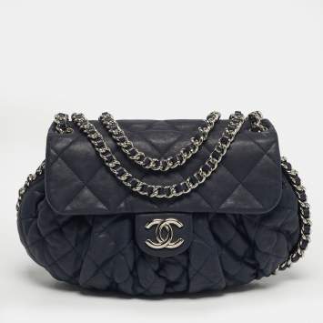 Pre Owned Chanel Chain Around Navy Blue Quilted Leather Bag