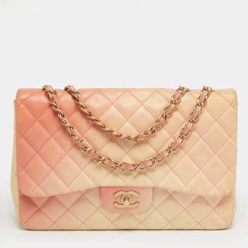 Pre Owned Chanel Classic Single Flap Jumbo Ombre Orange Quilted Leather Flap Bag