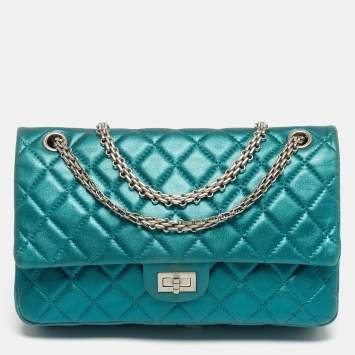 Pre Owned حقيبة شانيل ريشيو 2.55 266 جلد أخضر لامع بقلاب