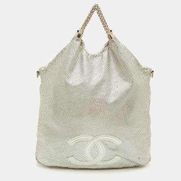 Pre Owned Chanel Rodeo Drive XL Metallic Silver Perforated Leather Bag