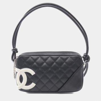 Pre Owned Chanel Cambon Ligne Black White Leather Shoulder Bag