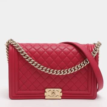 Pre Owned Chanel Mew Medium Boy Pink Quilted Leather Flap bag