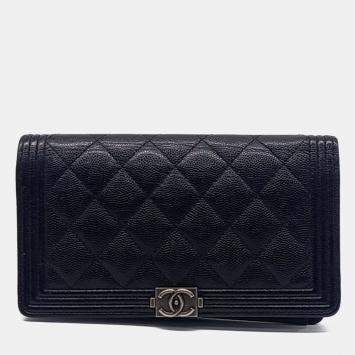 Pre Owned Chanel Black Caviar Boy Long Wallet
