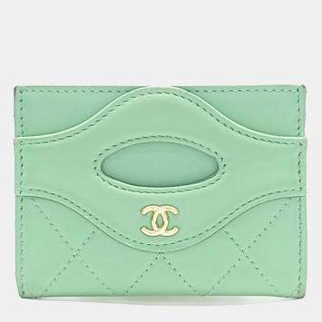 Pre Owned Chanel Mint Green 31 Card Wallet