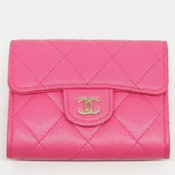 Pre Owned Chanel Pink Caviar Leather Card Holder