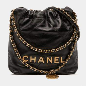 Pre Owned Chanel Black Mini Shiny Calfskin 22 Handbag